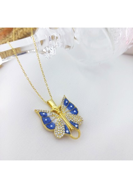925 Ayar Gümüş Isimli Açılan Gold Kelebek Kolye modelleri