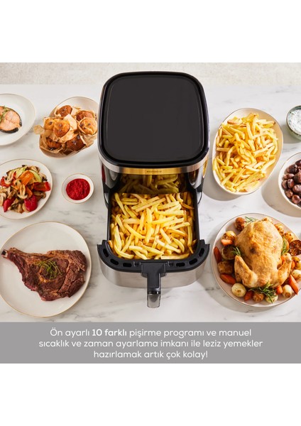 Yeni Seri Xxxl 9l Aile Boyu Geniş Hacimli 10 Farklı Pişirme Fonksiyonlu Dijital Hayalet Ekranlı Premium Airfryer