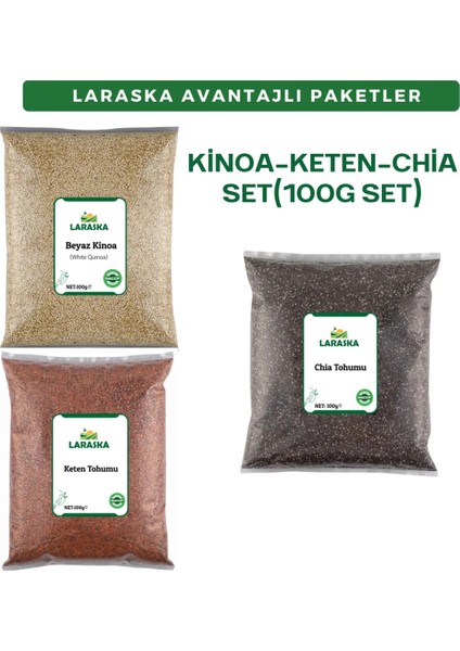Chia Tohumu-Çiya Tohumu 100G -Keten Tohumu 100G - Beyaz Kinoa 100G -Set- Chia Seeds- Brown Flaxseed- White Quinoa Set (100GX3)