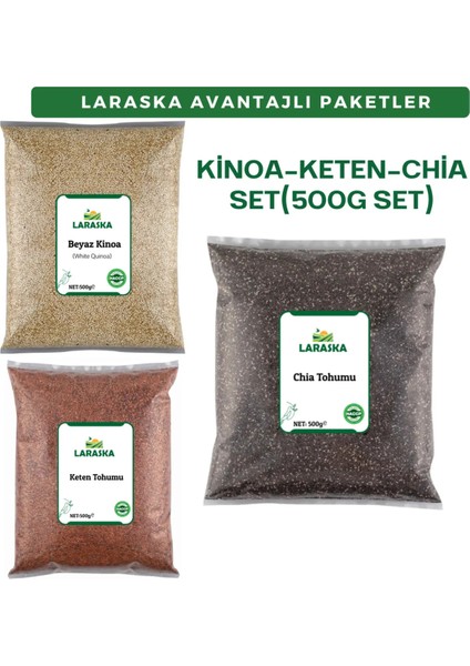Chia Tohumu-Çiya Tohumu 500G -Keten Tohumu 500G - Beyaz Kinoa 500G -Set- Chia Seeds- Brown Flaxseed- White Quinoa Set (500GX3)