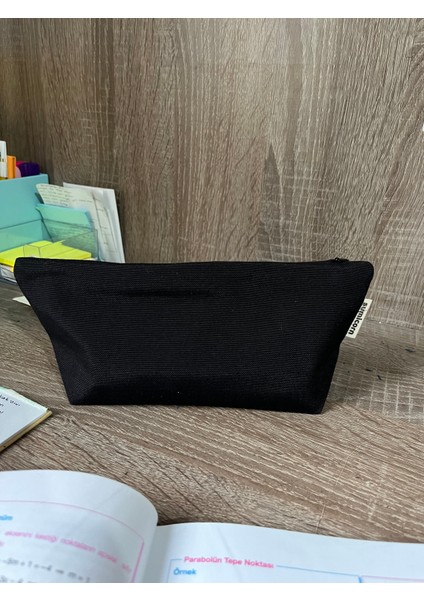 Soft Siyah Yıkanabilir Fermuarlı Tek Gözlü Bez Kalemlik Kalem Kutusu Cüzdan Makyaj Çantası
