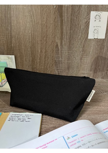 Soft Siyah Yıkanabilir Fermuarlı Tek Gözlü Bez Kalemlik Kalem Kutusu Cüzdan Makyaj Çantası modelleri