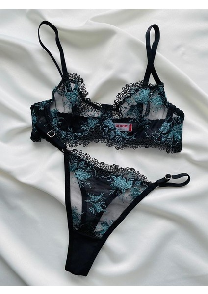 Mavilotuzçiçekli,transparan,balenli,desteksiz,sütyenvetanga,iççamaşırıtakımı