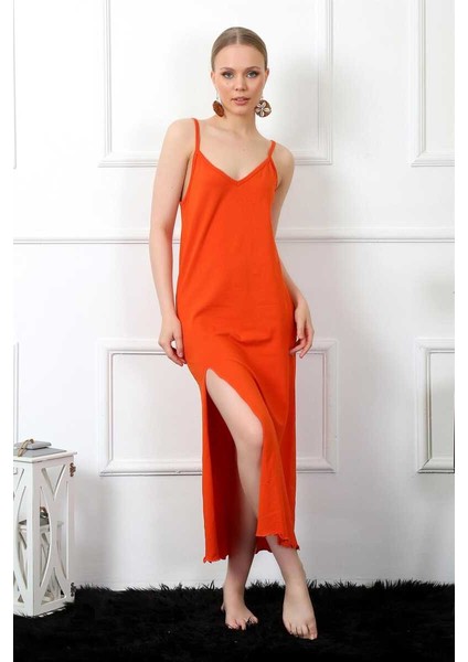 Kadın Ip Askılı Turuncu Uzun Gecelik 901