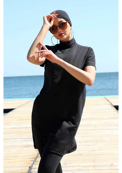 Kısa Kol Siyah Yarım Tesettür Mayo 33015 modelleri