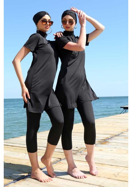 Kısa Kol Siyah Yarım Tesettür Mayo 33015 indirimleri