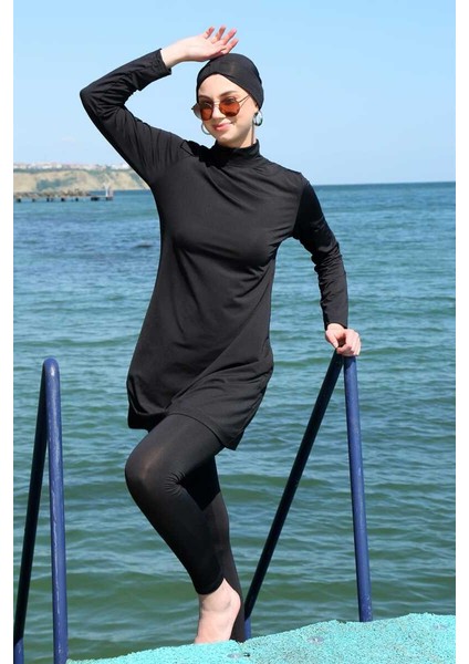 Uzun Kol Likralı Siyah Tesettür Mayo 31055 modelleri