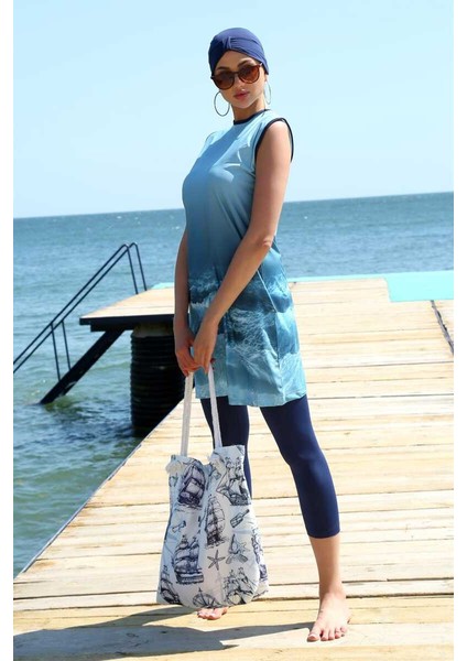 Sıfır Kol Desenli Yarım Tesettür Mayo 33009 fiyatları