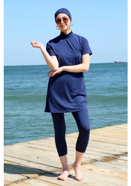 Kısa Kol Lacivert Yarım Tesettür Mayo 33015 fiyatları