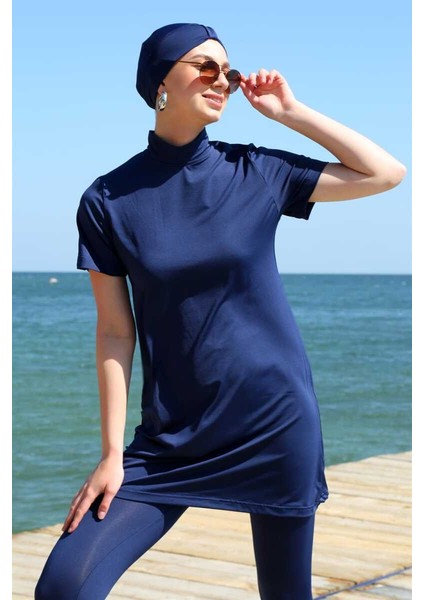 Kısa Kol Lacivert Yarım Tesettür Mayo 33015 modelleri