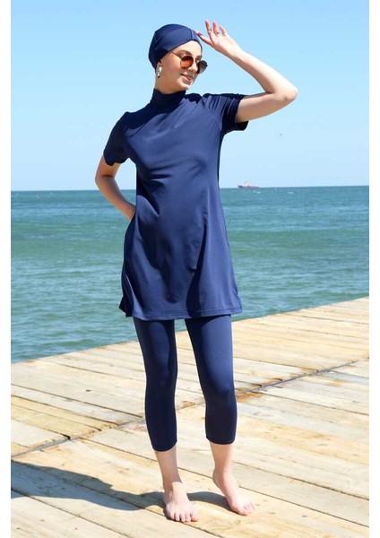 Kısa Kol Lacivert Yarım Tesettür Mayo 33015 fırsatları