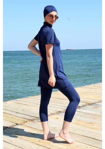 Kısa Kol Lacivert Yarım Tesettür Mayo 33015 indirimleri