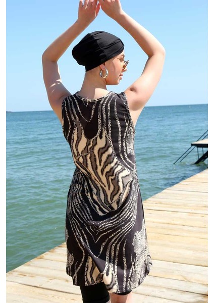 Sıfır Kol Leopar Yarım Tesettür Mayo 33010 indirimleri