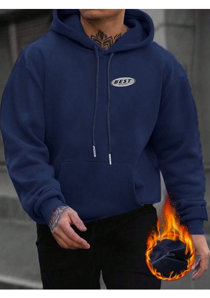 Erkek Indigo Mavi Hoodie Oversize Sweatshirt Günlük Loose Thickened Warm Inside Suitable For Autumn Winter Perfect For Layered Outfits fırsatları