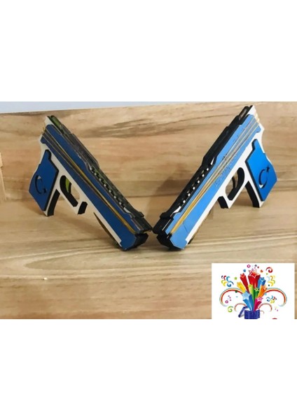 Para Lastiği Atan Otomatik Oyuncak Ahşap Tabanca Sağlam ve Zararsız Çocuk Oyuncağı Mavi 1 Adet