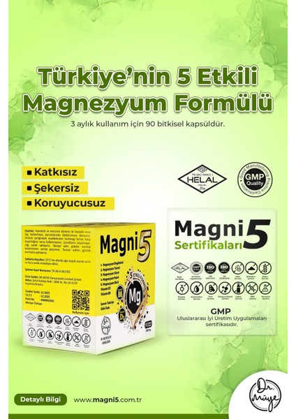 Magnezyum 5 Etkili Form 450 Kapsül B6 D3 Vit Magni5 Bisglisinat Taurat Sitrat Malat 5'li Aile Seti