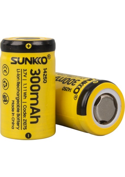 Sunkko 3.7 Volt 300 Mah 14250 Şarj Edilebilir Pil (2'li Paket) (4396)