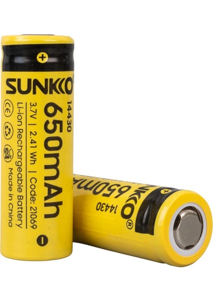 Trade Jam Sunkko 3.7 Volt 650 Mah 14430 Şarj Edilebilir Pil (2'li Paket) (4396)