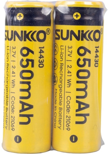 Trade Jam Sunkko 3.7 Volt 650 Mah 14430 Şarj Edilebilir Pil (2'li Paket) (4396)