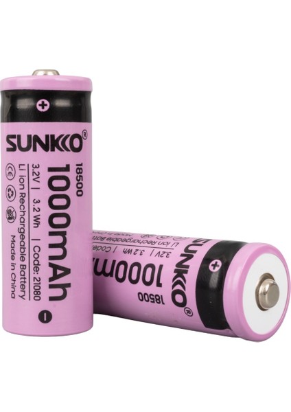 Sunkko Ifr 3.2 Volt 1000 Mah 18500 Şarj Edilebilir Pil (2'li Paket) (4396)