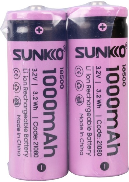 Sunkko Ifr 3.2 Volt 1000 Mah 18500 Şarj Edilebilir Pil (2'li Paket) (4396)