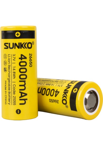 Sunkko 3.7 Volt 4000 Mah 26650 Şarj Edilebilir Pil (2'li Paket) (4396)