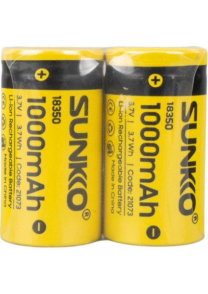 Sunkko 3.7 Volt 1000 Mah 18350 Şarj Edilebilir Pil (2'li Paket) (4396)