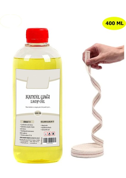 , Sarı Kandil Yağı, 400 ml, Kokusuz, Dumansız, Iç Mekan Gaz Lambası Yağı + 50 cm Fitil