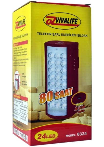 Trade Jam Telefon Şarj Edebilen Şarjlı Işıldak 24 LED USB 80 Saat Kesintisiz Işık (4396)