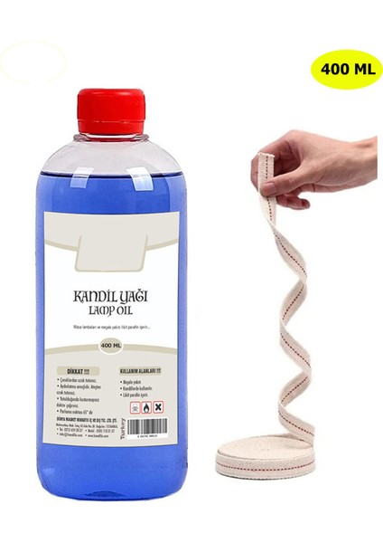 Kandillo, Mavi Kandil Yağı, 400 ml, Kokusuz, Dumansız, Iç Mekan Gaz Lambası Yakıtı + 50 cm Fitil