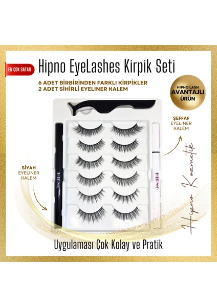 Hipno Cosmetic Magic Eyeliner Gerçek Görünümlü 6 Farklı Model Eyeliner Yapıştırıcılı Kirpik Seti