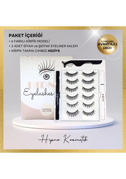 Magic Eyeliner Gerçek Görünümlü 6 Farklı Model Eyeliner Yapıştırıcılı Kirpik Seti