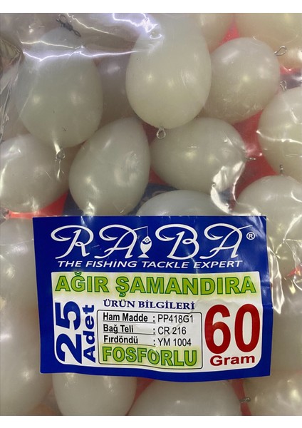 Raba 60GR. Fosforlu Glow Bulrag Ağır Şamandıra, Fırdöndülü Zargana Topu