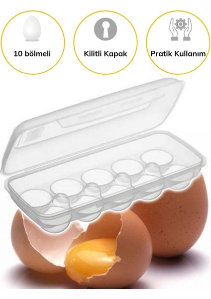 Trade Jam 10 Bölmeli Kilitli Kapaklı Yumurtalık Saklama Kutusu YU110 (4396)