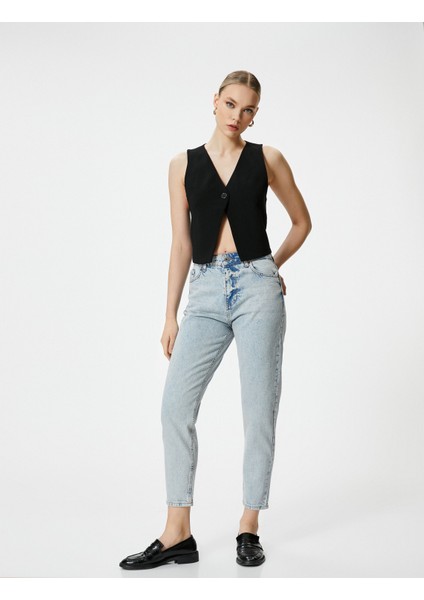 Mom Fit Kot Pantolon Hafif Dar Paça Mom Jean