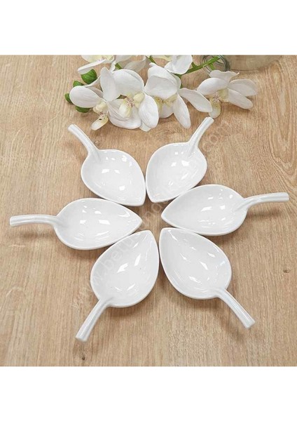 Porselen 6 'Lı Beyaz Yaprak Sosluk - Lokumluk - Reçellik - Kahve Yanı modelleri