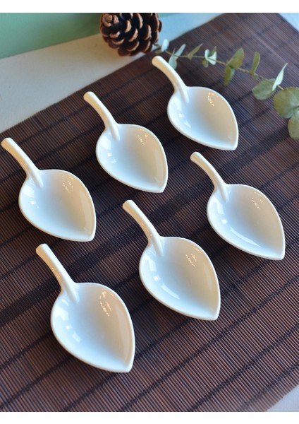 Porselen 6 'Lı Beyaz Yaprak Sosluk - Lokumluk - Reçellik - Kahve Yanı indirimleri