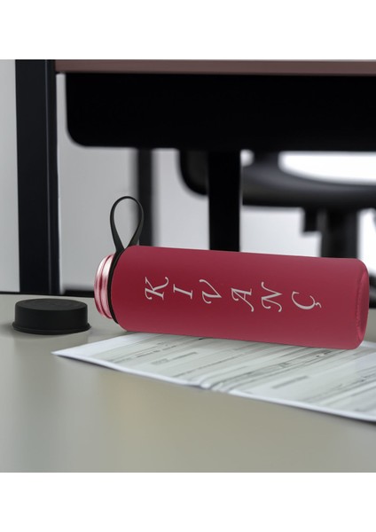 Gift Kişiye Özel Isimli 2’li Gri ve Fuşya Cam Matara 500ML, Sevgiliye Hediye, Isimli Cam Matara, Sevgililer Günü