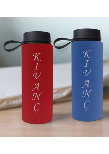 Gift Kişiye Özel Isimli 2’li Kırmızı ve Mavi Cam Matara 500ML, Sevgiliye Hediye, Isimli Cam Matara, Sevgililer Günü