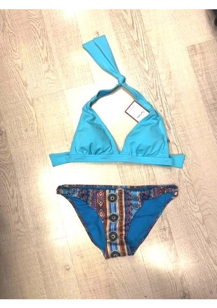 Yeni Sezon Uzun Üçgen Bikini Takım Mavi Desenli 227280