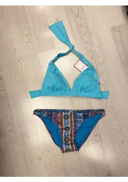 Yeni Sezon Uzun Üçgen Bikini Takım Mavi Desenli 227280