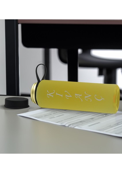 Gift Kişiye Özel Isimli 2’li Sarı ve Gri Cam Matara 500ML, Sevgiliye Hediye, Isimli Cam Matara, Sevgililer Günü modelleri