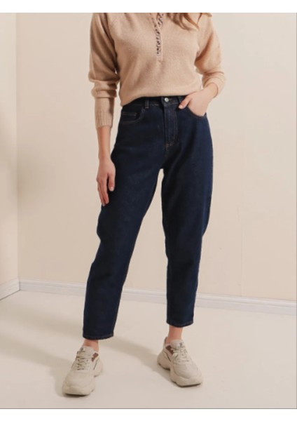 Denim Kumaş Kar Lacivert Mom Jeans fiyatları