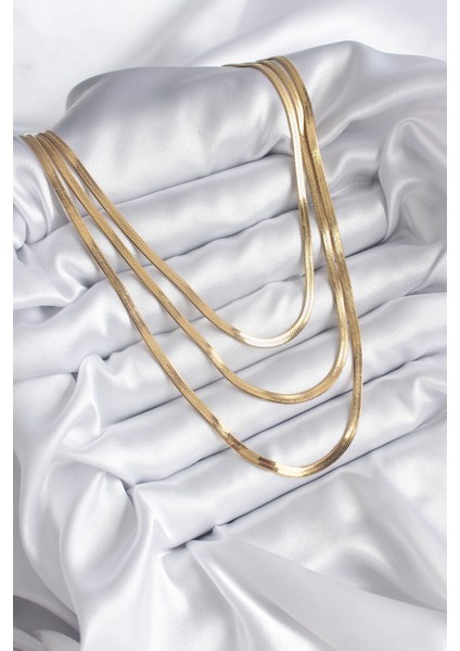 316L Çelik Gold Renk 3'lü Italyan Zincir Model Kadın Kolye fiyatları