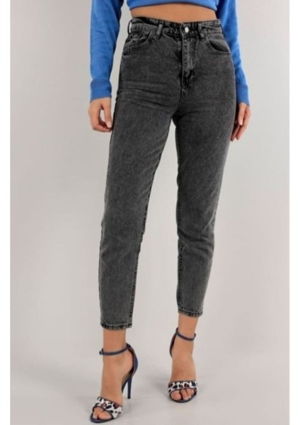 Trendy Kadın Füme Yüksek Bel Mom Jean Kot Pantolon fırsatları