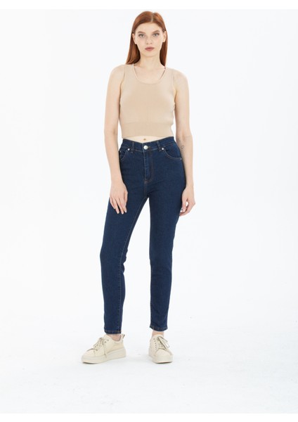 Kadın Yüksek Bel Mom Jeans Kot Pantolon