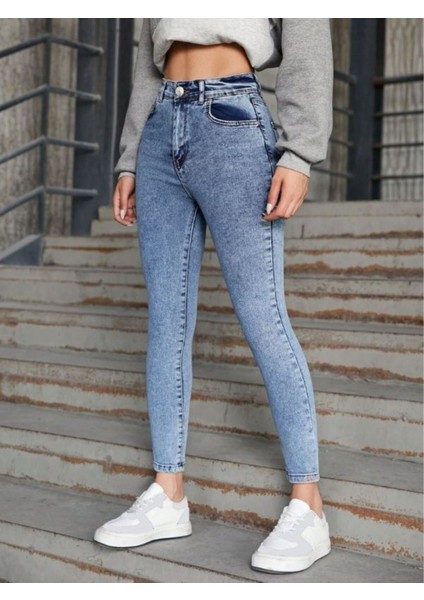 Yüksek Bel Kar Yıkama Skinny Dar Paça Jean Kadın fırsatları