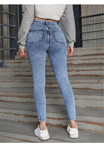 Yüksek Bel Kar Yıkama Skinny Dar Paça Jean Kadın indirimleri