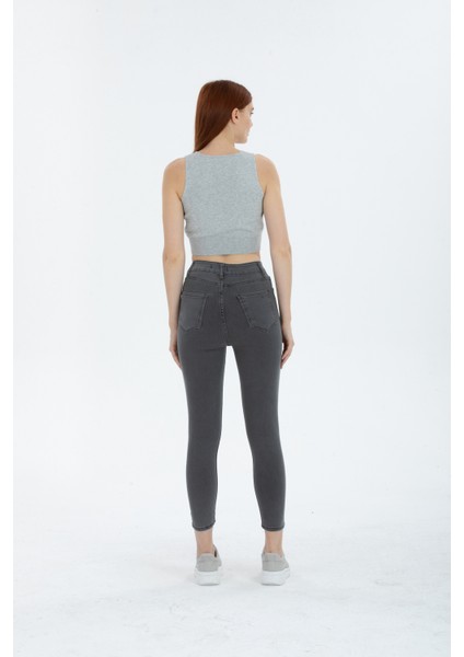 Açık Gri Dar Paça Skinny Power Kot Pantalon