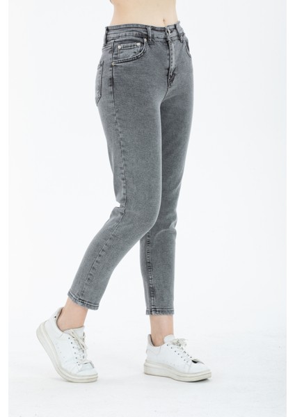 Kadın Füme Yüksek Bel Mom Jeans Kot Pantolon